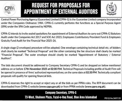 Central Power Purchasing Agency Limited Islamabad Tender Notice